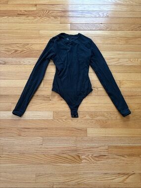 SKIMS Black Long Sleeve Bodysuit with Snap Closure